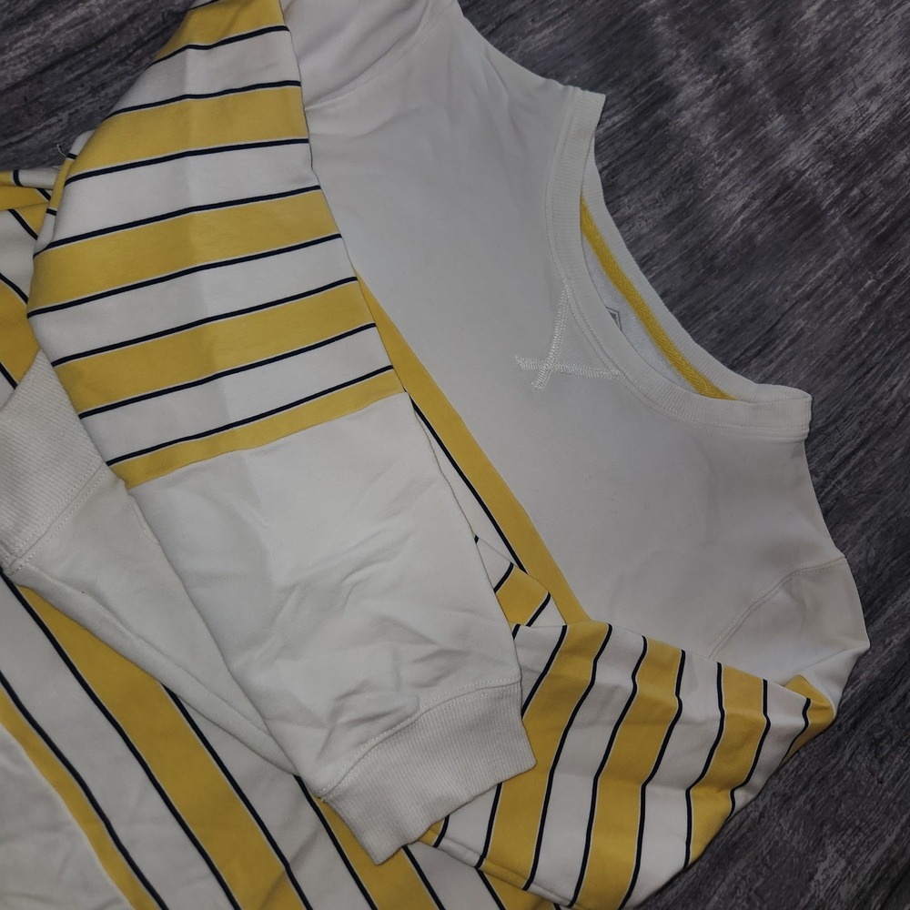 St John's Bay Womens Striped Sweatshirt Top Classic Crew‎ Neck Yellow White S